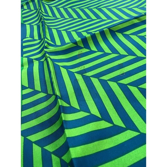 Vintage Geo Stripe Square Scarf Lightweight Neck Wrap Bandana Blue & Green - Picture 3 of 4